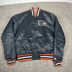 Vintage Philadelphia Flyers Jacket Mens Medium Starter Satin NHL Black 90s 80s